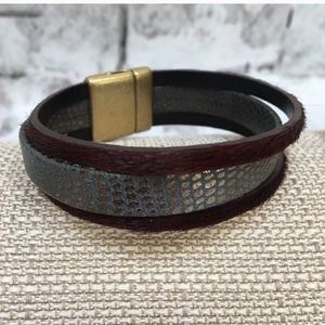 Maroon & Grey Custom Italian Leather Bracelet